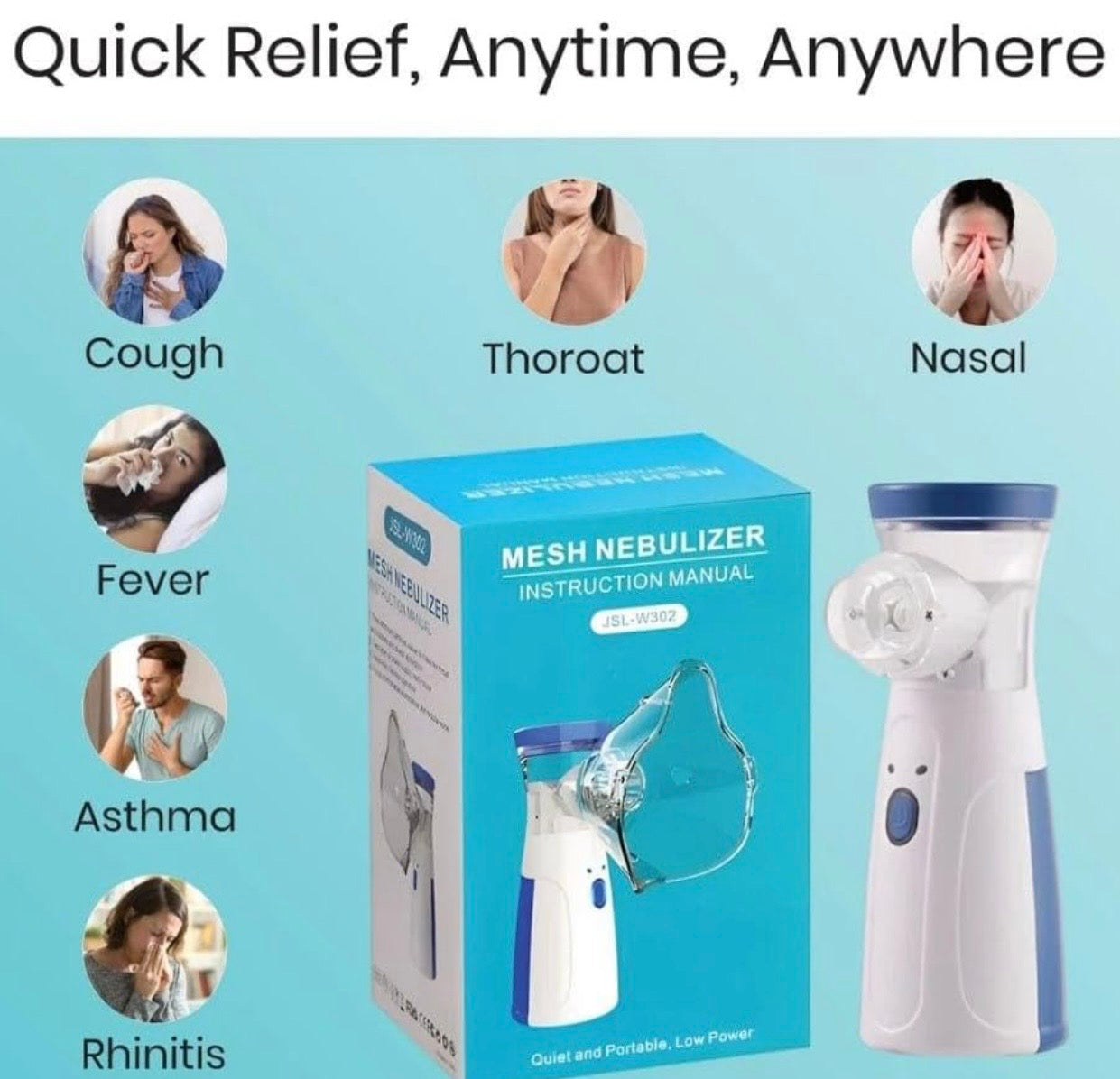 Portable Mesh Nebulizer Handheld, One Touch Operation, No Noise, High Nebulization Rate, Personal Inhalers For Breathing Problems Lightweight, Travel Friendly For Adults & Kids