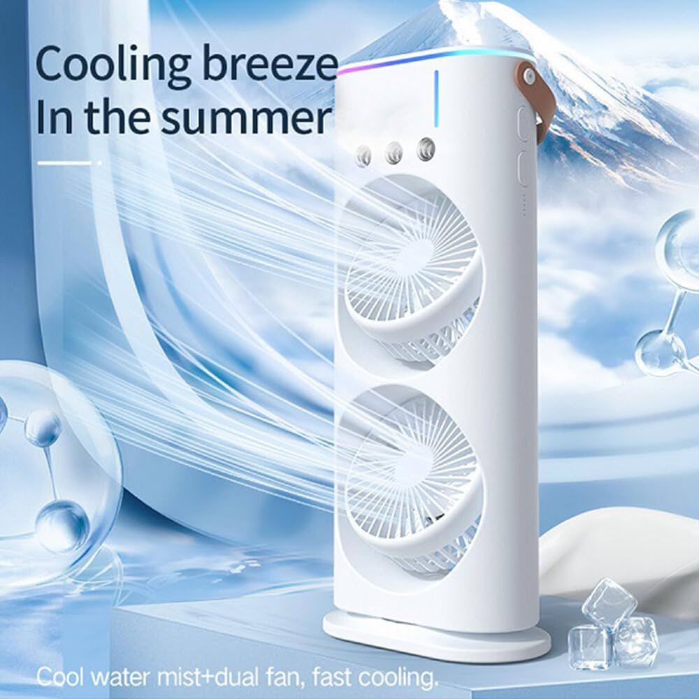 Portable Cooling Fan with Remote Control, 3 Speed Modes, Rotatable with water Tank Mini Air Cooler, Mist Cooling Fan