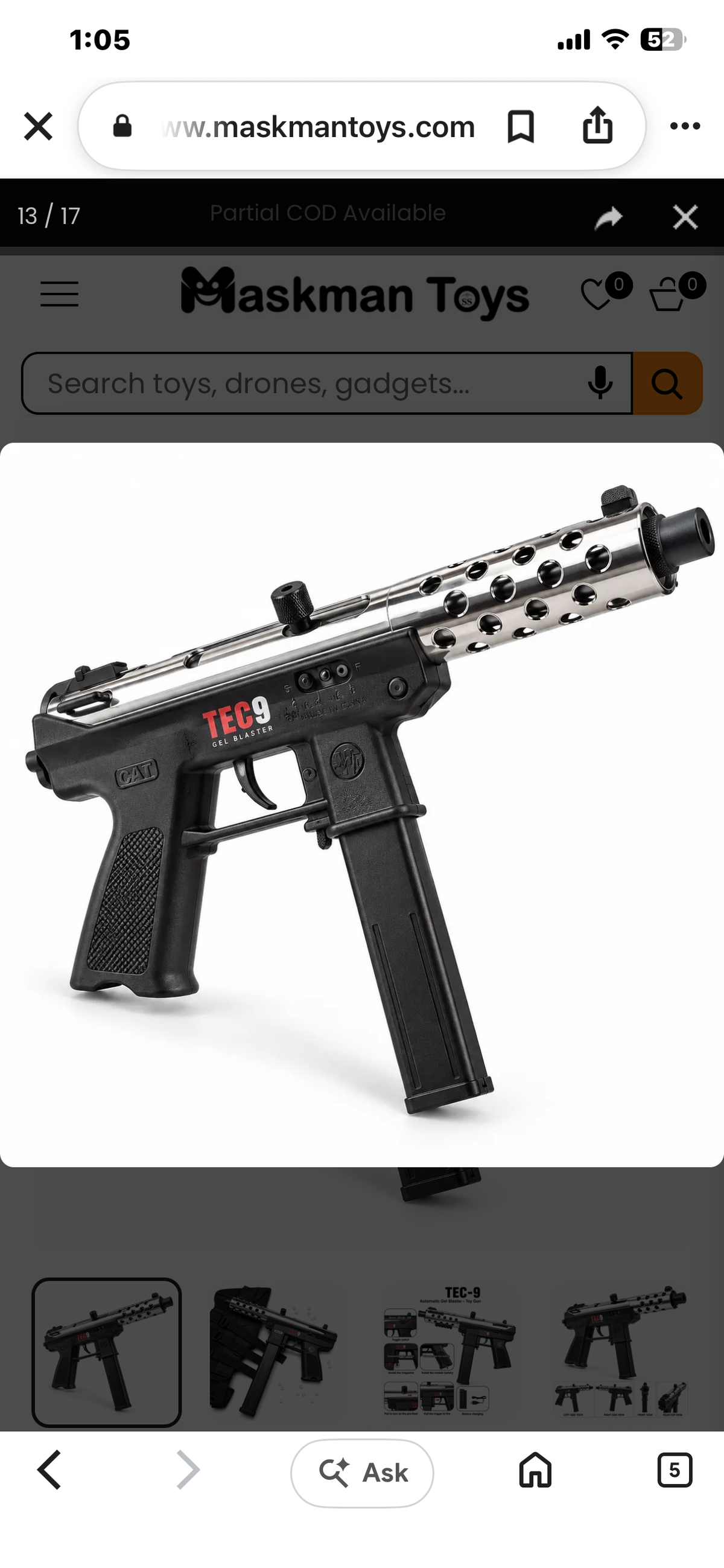 Tec-9 Electric Gel Blaster Gun (Hobby Grade)