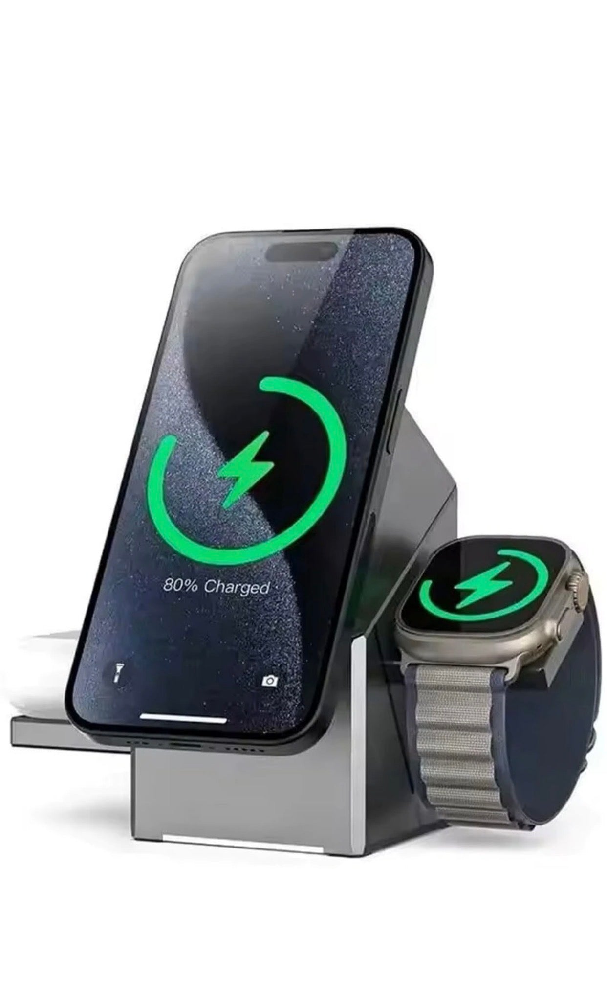 Super Fast Touch Rotating 3 in 1 Magnetic Wireless Charger Compatible for Magsafe iPhone 16 15 Pro Max iWatch Ultra Series 10 9 Airpods | Smart Touch Control Rotation | Travel