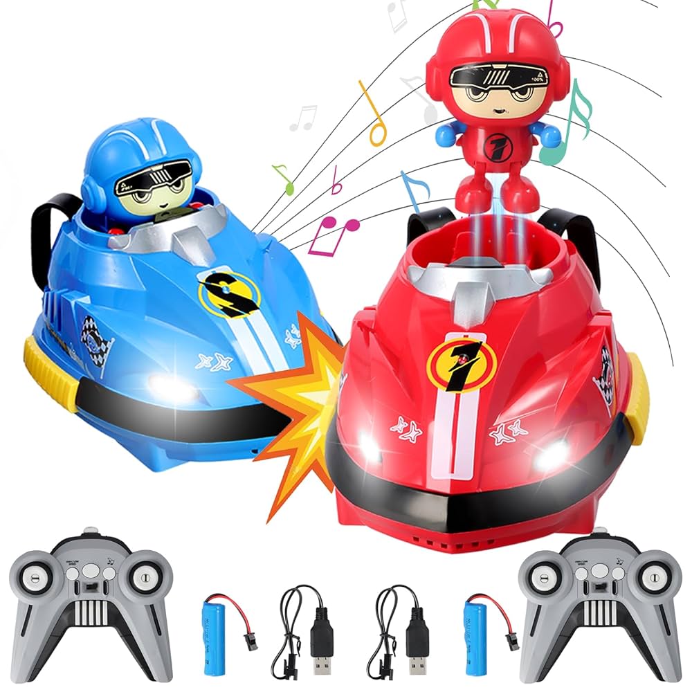 Robot, Set of 2 RC Bumper Cars with LED and Rechargeable Battery, Interactive Toy for Kids Boys and Girls,