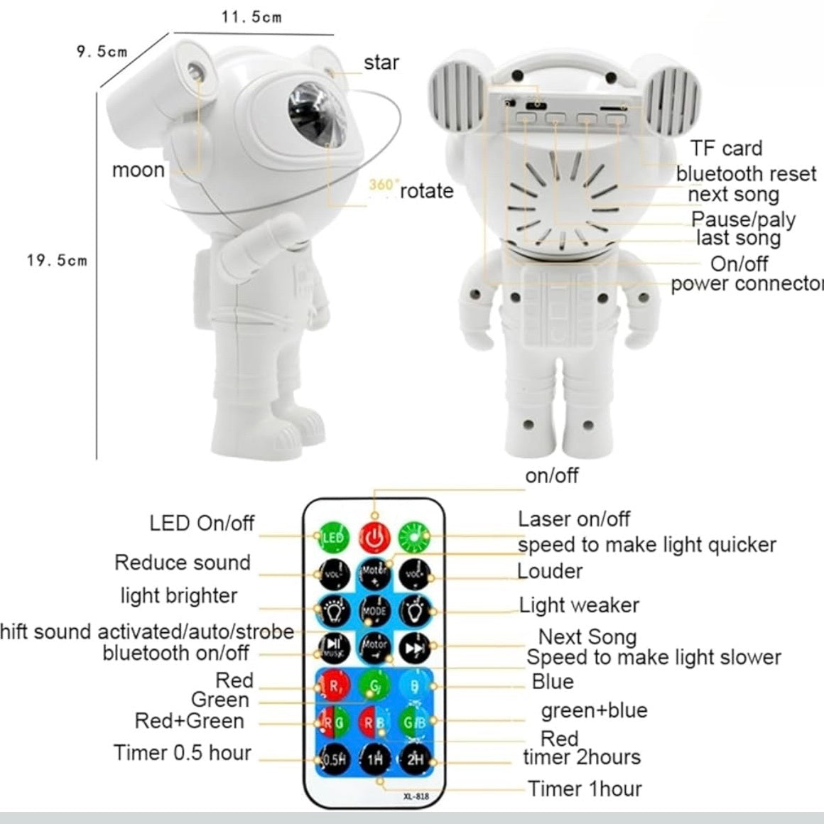 360° Rotating Astronaut Projector Lamp Bluetooth Speaker
