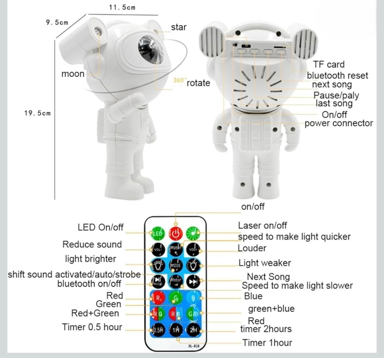 360° Rotating Astronaut Projector Lamp Bluetooth Speaker