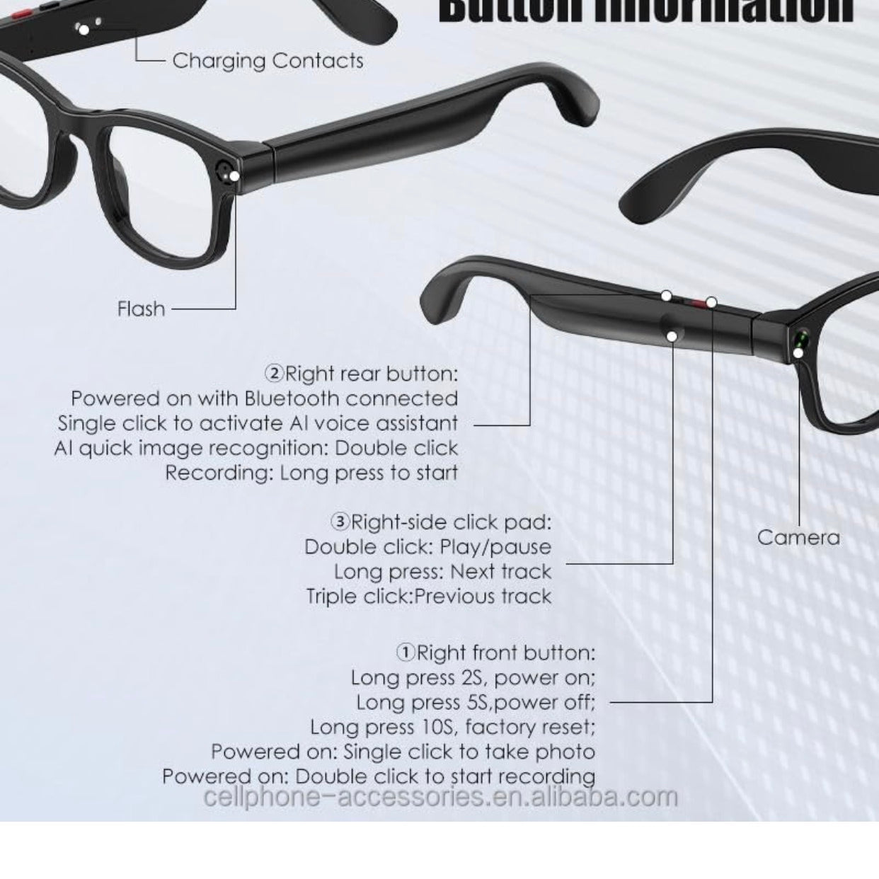 AI Video Smart Glasses for Men & Women- 8MP HD Video Recording Camera, Bluetooth Audio/Calls, Voice Assistant for Outdoor Sports & Driving