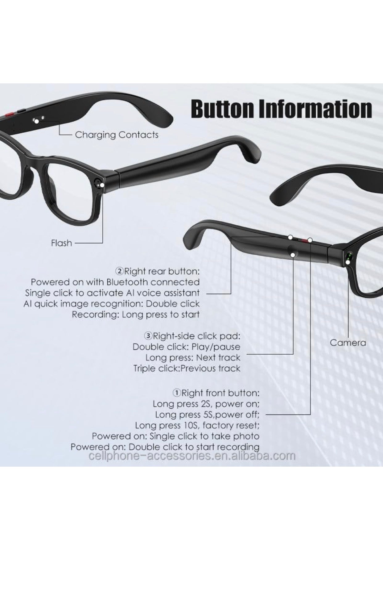 AI Video Smart Glasses for Men & Women- 8MP HD Video Recording Camera, Bluetooth Audio/Calls, Voice Assistant for Outdoor Sports & Driving