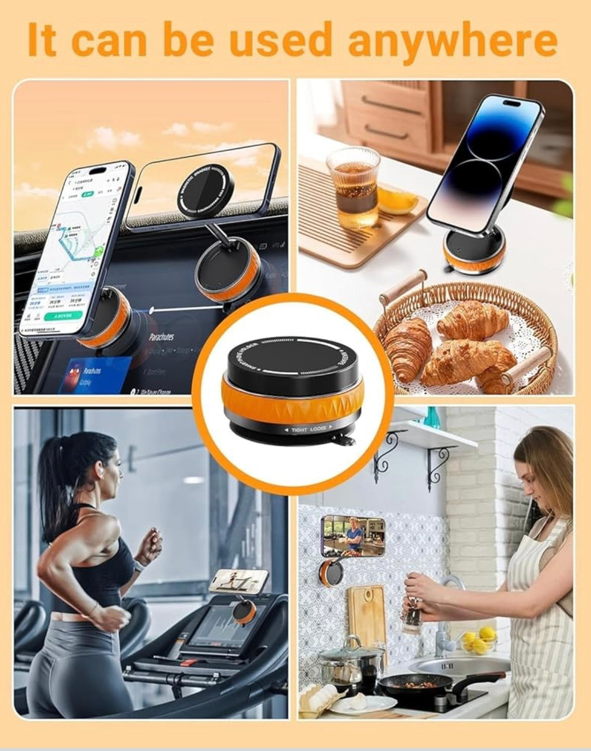 360° Rotation Magnetic Suction Phone Mount for Car Adjustable Swivel Locking Holder for iPhone and Android Ideal for Smooth Surfaces