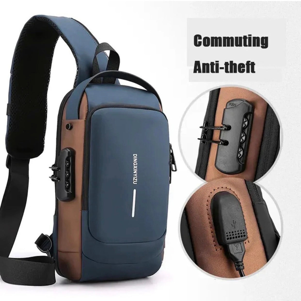 Multifunction Password Anti-Theft Sacgear Backpack Sling Bag Shoulder Crossbody Chest Bag with USB Charging Port Lightweight