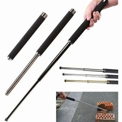 Personal Safety Stick with Nylon Bag, Adjustable Length, Stainless Steel, Black | Expendable Multi utility Tool I Self Defence Rod I Personal Stick Safety for Men and Women