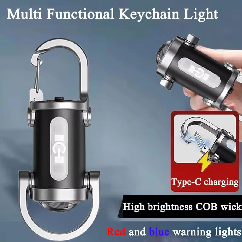 7 Modes Flashlight COB Work Light TYPE-C Rechargeable LED Keychain Hanging Portable Light Waterproof Keyring Camping Pocket Lamp