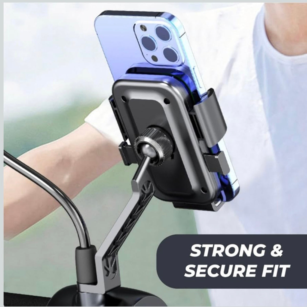 Bike Mobile Mirror Holder – One-Click Lock, Anti-Shake, 360° Rotation – Firm Grip Phone Mount for Scooty, Activa, Jupiter, Electric Scooters & Motorcycles