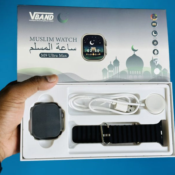 Muslim Smartwatch M9 Ultra Max – Black Color , silver