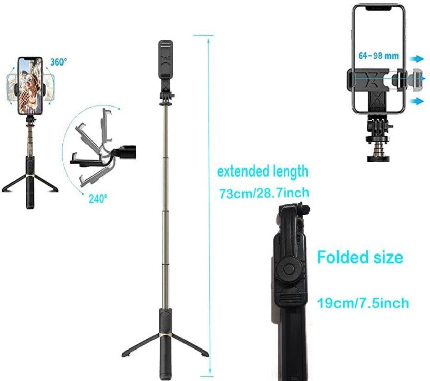 Q07 4 in 1 Extendable Selfie Stick
360 Rotation Tripod Stand Tripod