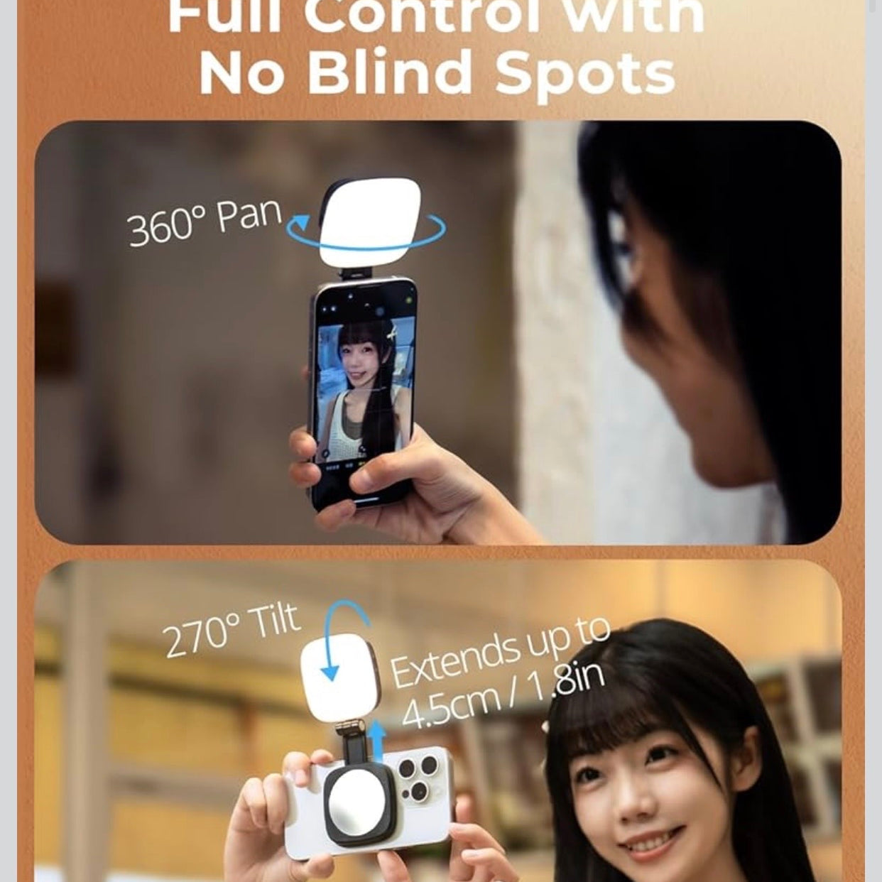 Magnetic Selfie Light for iPhone, Phone Light with a Mirror, Instant Attachment for MagSafe, for Selfies, Video.