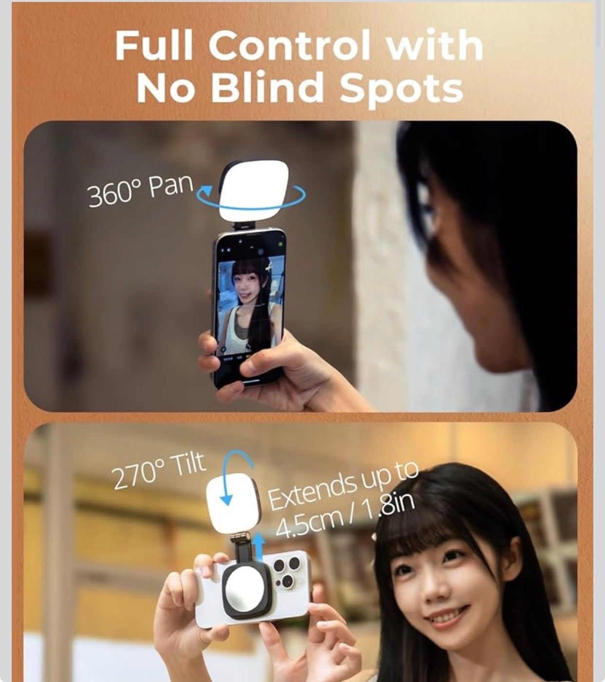 Magnetic Selfie Light for iPhone, Phone Light with a Mirror, Instant Attachment for MagSafe, for Selfies, Video.