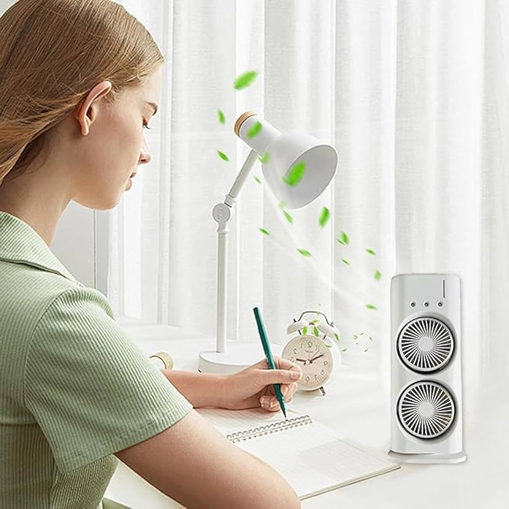 Portable Cooling Fan with Remote Control, 3 Speed Modes, Rotatable with water Tank Mini Air Cooler, Mist Cooling Fan