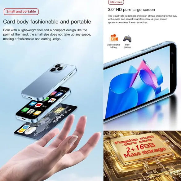 Snexian BOLD T300 New Bold T150 Mini Smartphone 3 Inch IPS Display Screen Small Mobile Phone (Light Blue,16GB) (2GB Ram) jio support