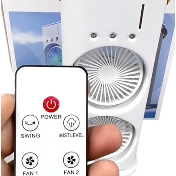 Portable Cooling Fan with Remote Control, 3 Speed Modes, Rotatable with water Tank Mini Air Cooler, Mist Cooling Fan