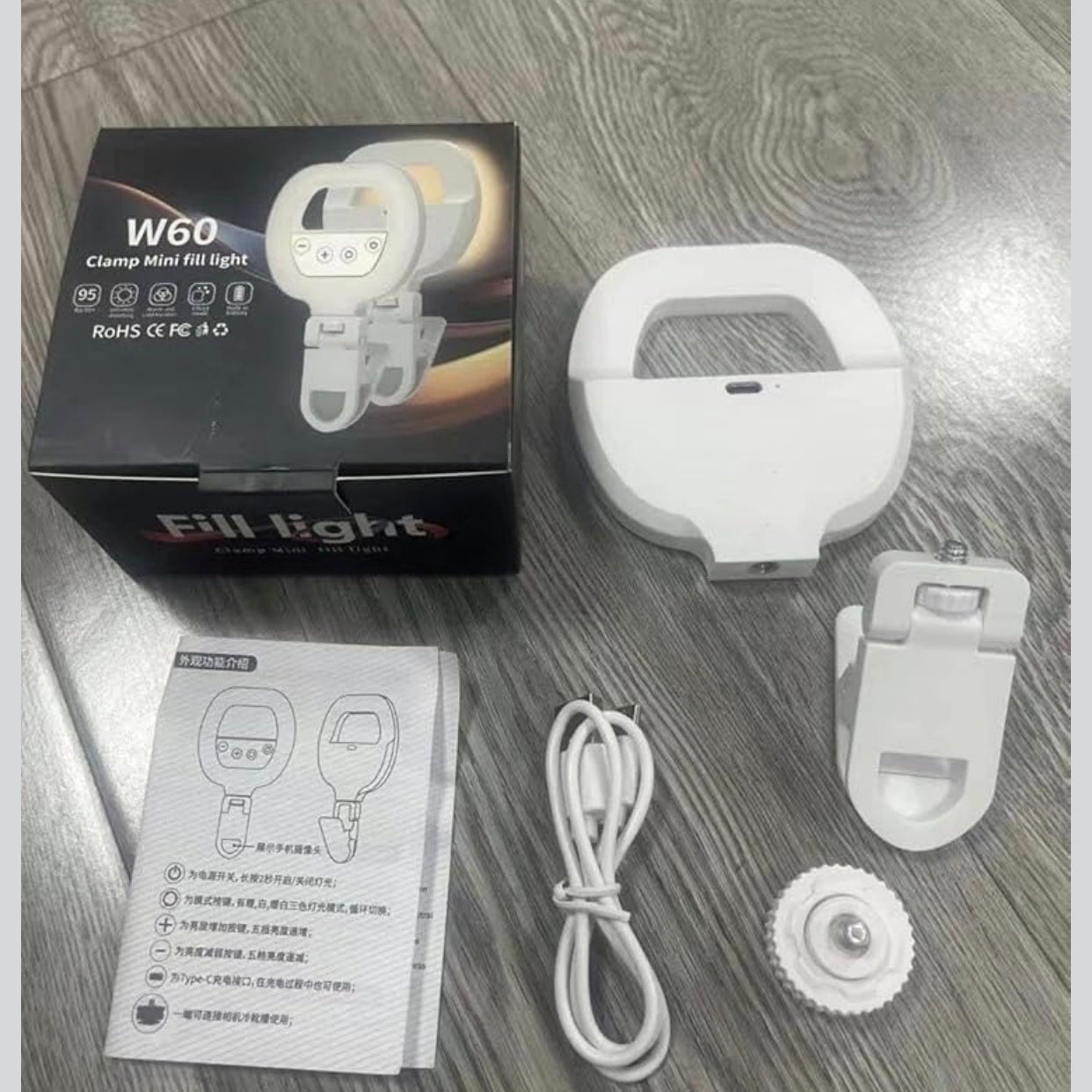 W60 clamp mini Fill Light Phone Selfie Ring Light Three Colors Mode Phone Laptop Camera Photography Video Light for Live Make up Selfie Beauty