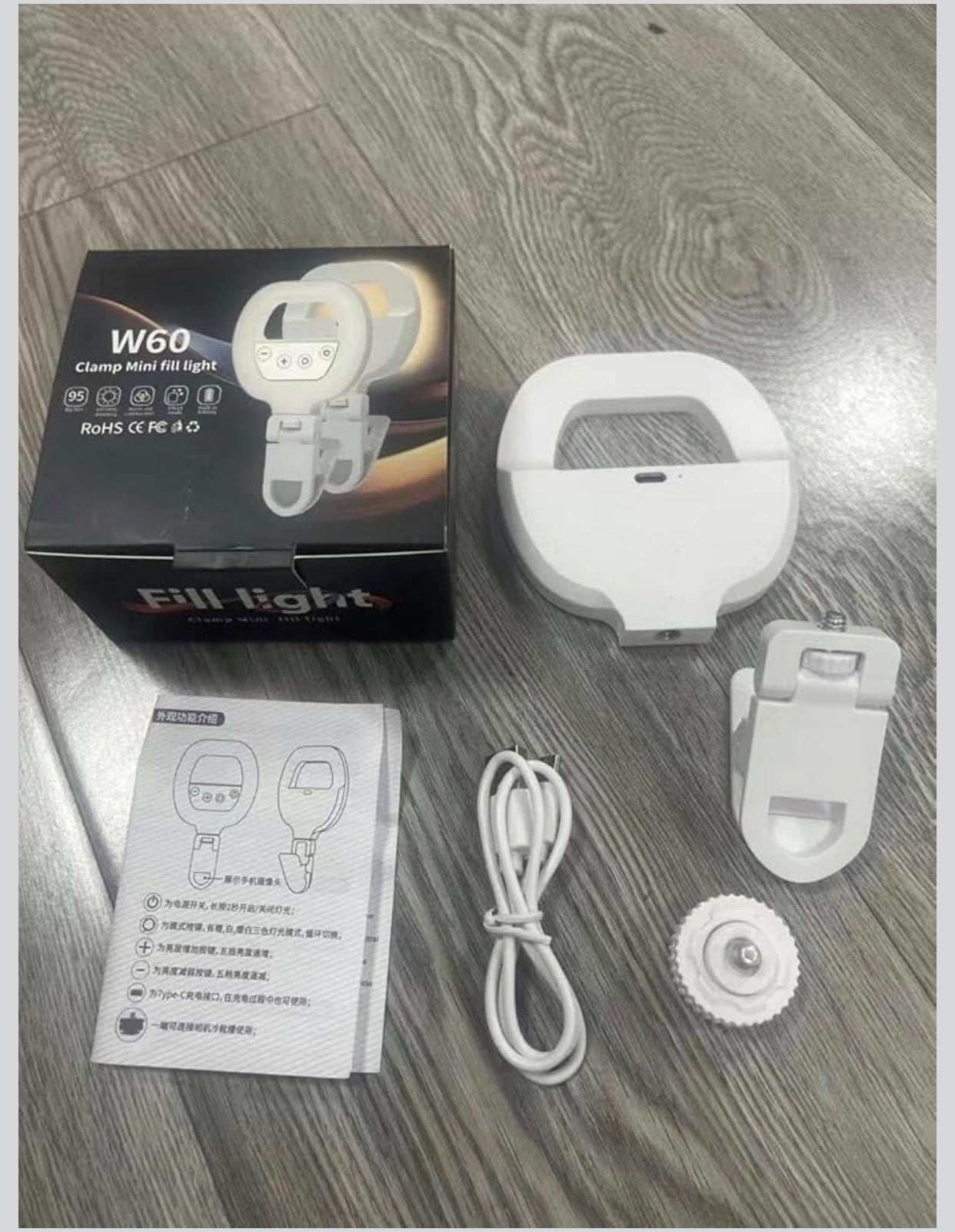 W60 clamp mini Fill Light Phone Selfie Ring Light Three Colors Mode Phone Laptop Camera Photography Video Light for Live Make up Selfie Beauty