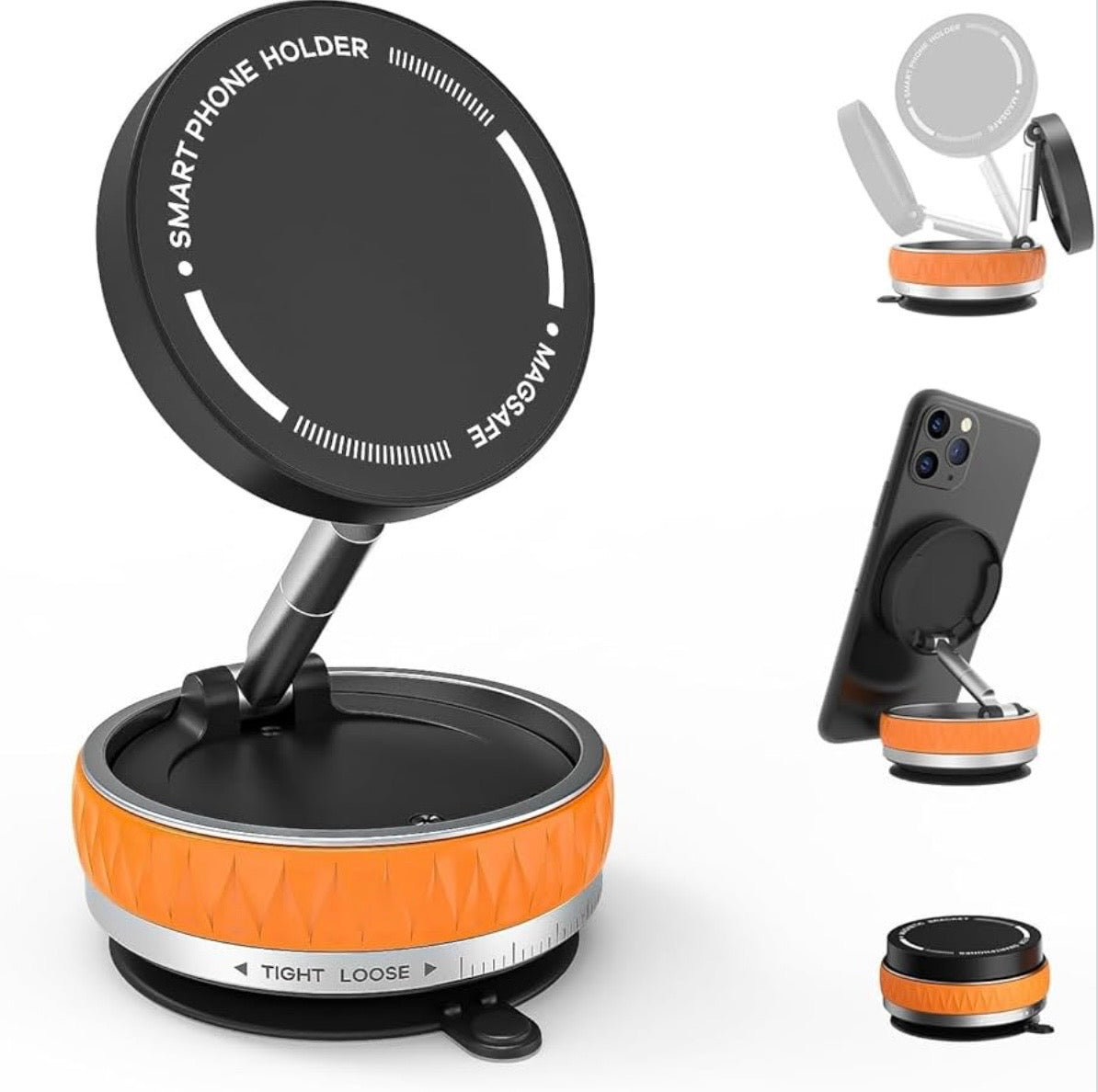 360° Rotation Magnetic Suction Phone Mount for Car Adjustable Swivel Locking Holder for iPhone and Android Ideal for Smooth Surfaces