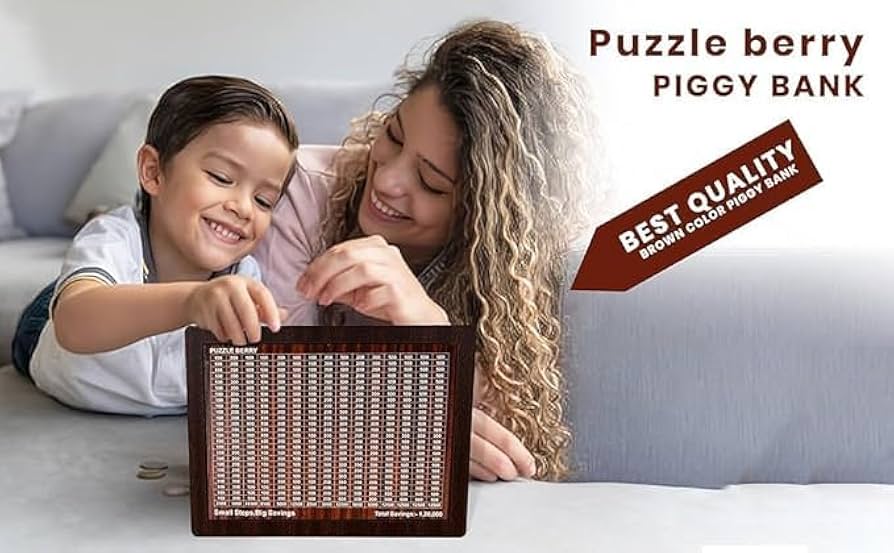 Wooden Money Saving Box | Cash Saver Money Box with Counting Target | Savings Challenge Piggy Bank | Coin and Cash Bank for Boys, Girls and