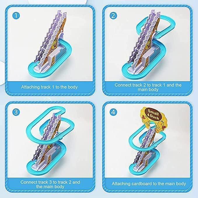 Fun Express Duck Slide Toy Set, Funny Automatic Stair-Climbing Ducklings Cartoon Race Track Set Duck Roller Coaster Escalator Toy with Flashing Lights and Music (Duck Track Set)