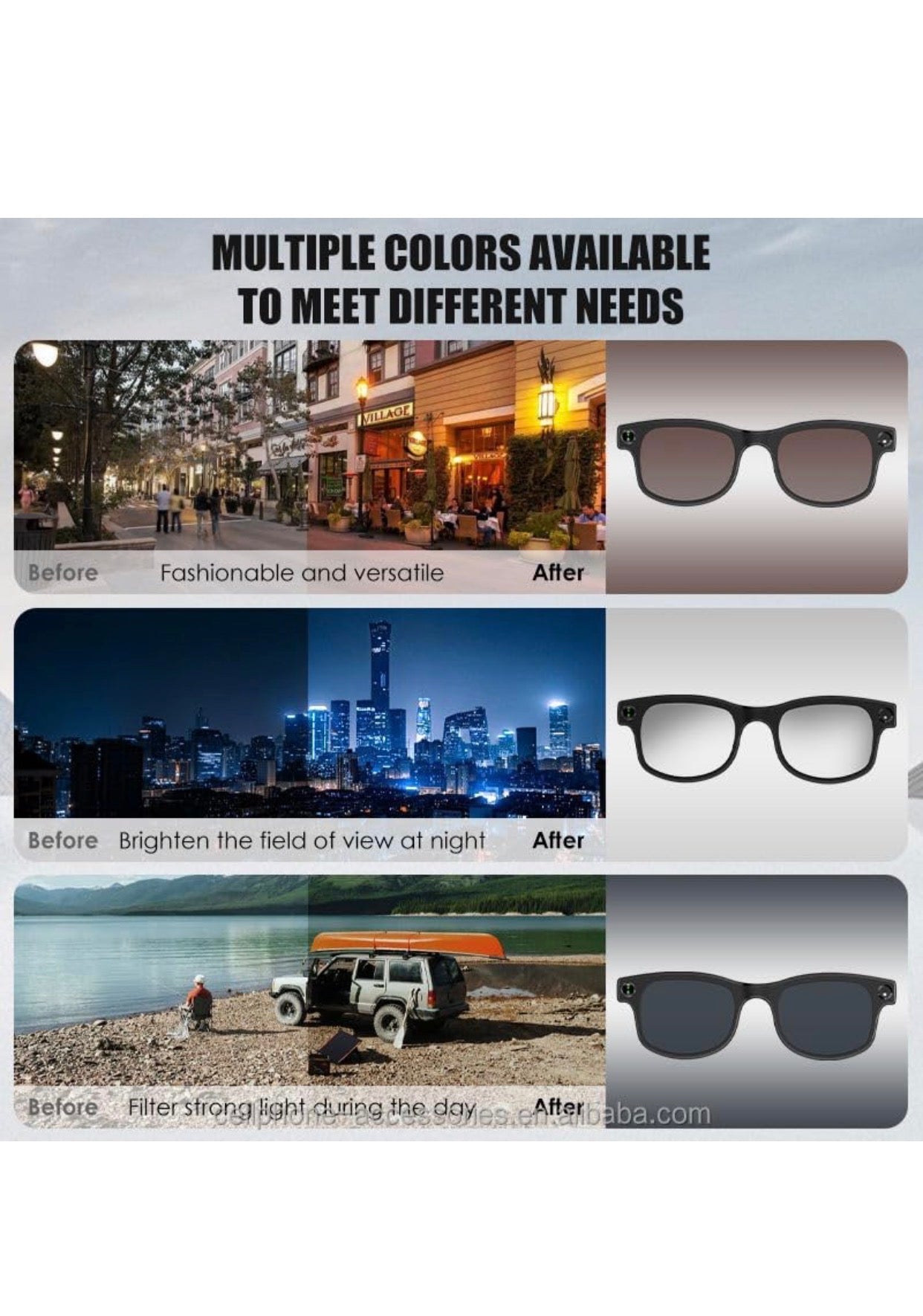 AI Video Smart Glasses for Men & Women- 8MP HD Video Recording Camera, Bluetooth Audio/Calls, Voice Assistant for Outdoor Sports & Driving