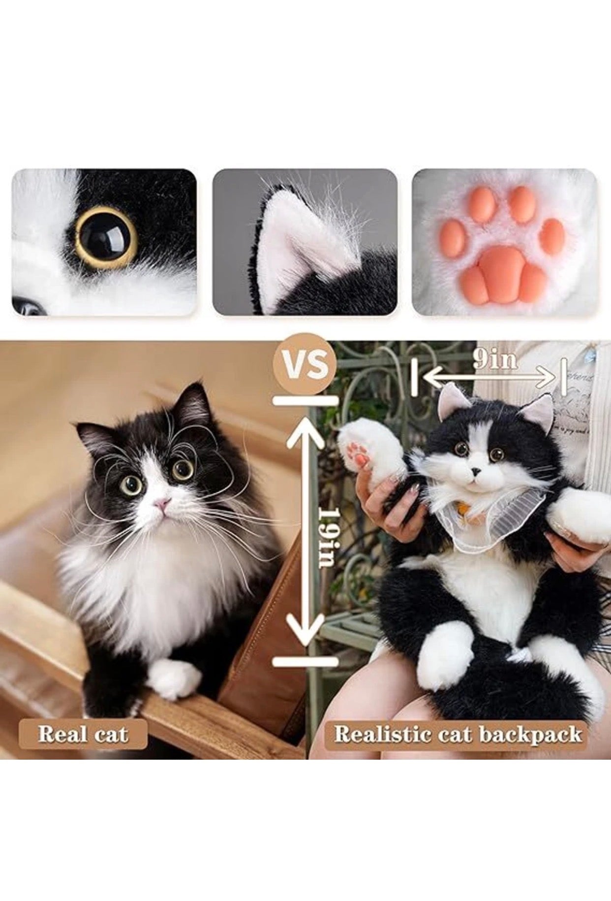 Realistic cute cat bag pack
