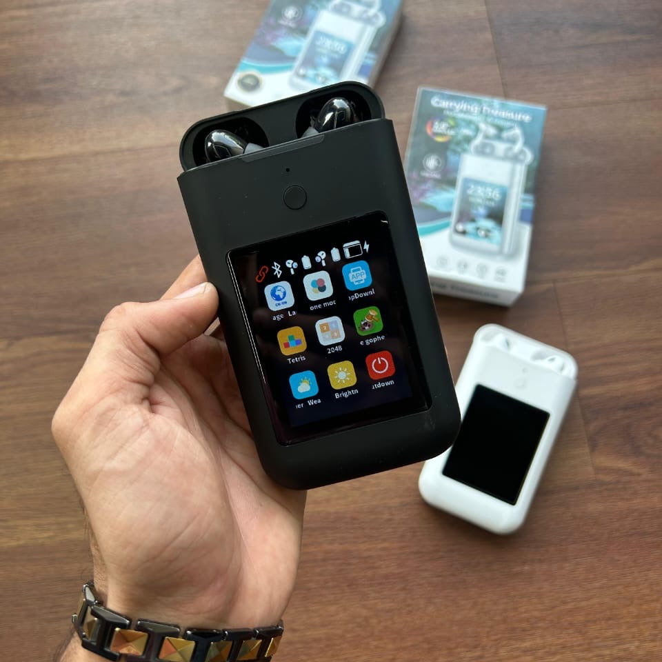 TWS Wireless Earbuds with 2.8
Inch HD Touch Screen, 8000mAh Power Bank,