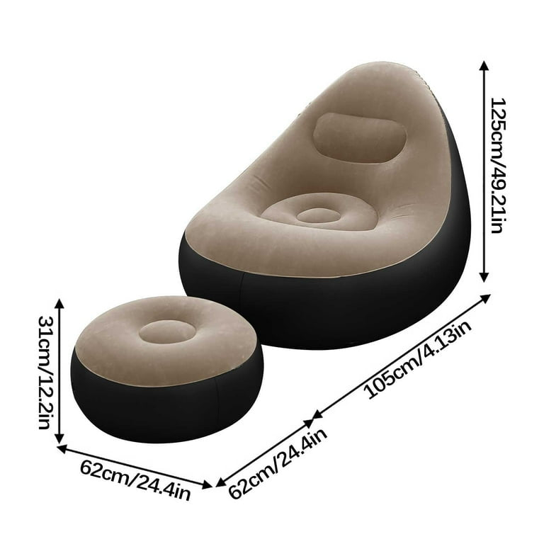 Air Inflatable Folding Sofa, Inflatable Leisure Sofa Chair and Footstool, Outdoor Folding Lounger Flocking Lazy Couch, Lounge Bed Portable Recliner with Air Pump