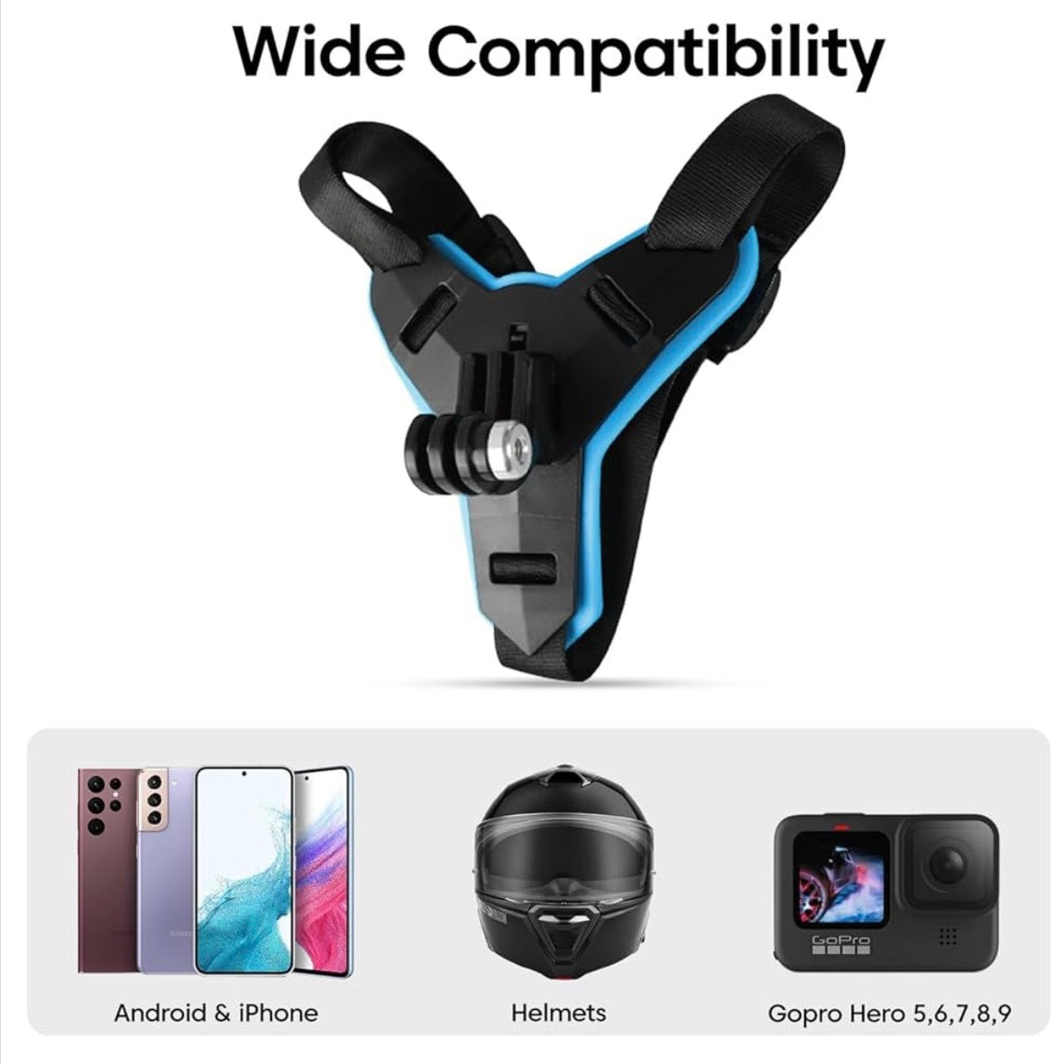 Helmet Chin Strap Mount with Mobile Clip & Screw Compatible with All Smart Phones GoPro