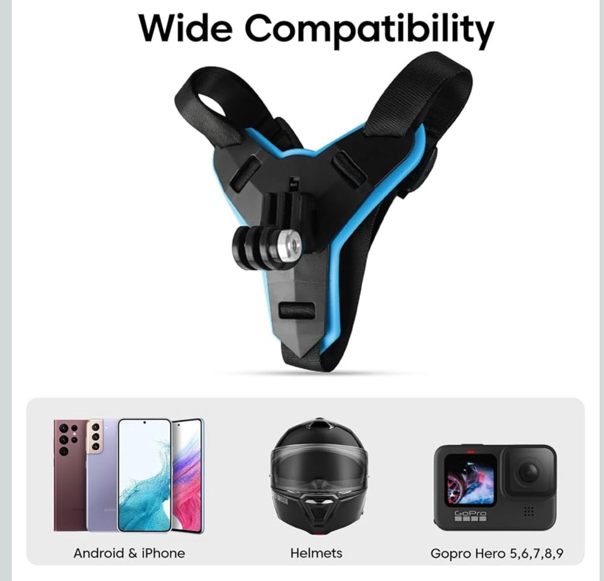 Helmet Chin Strap Mount with Mobile Clip & Screw Compatible with All Smart Phones GoPro
