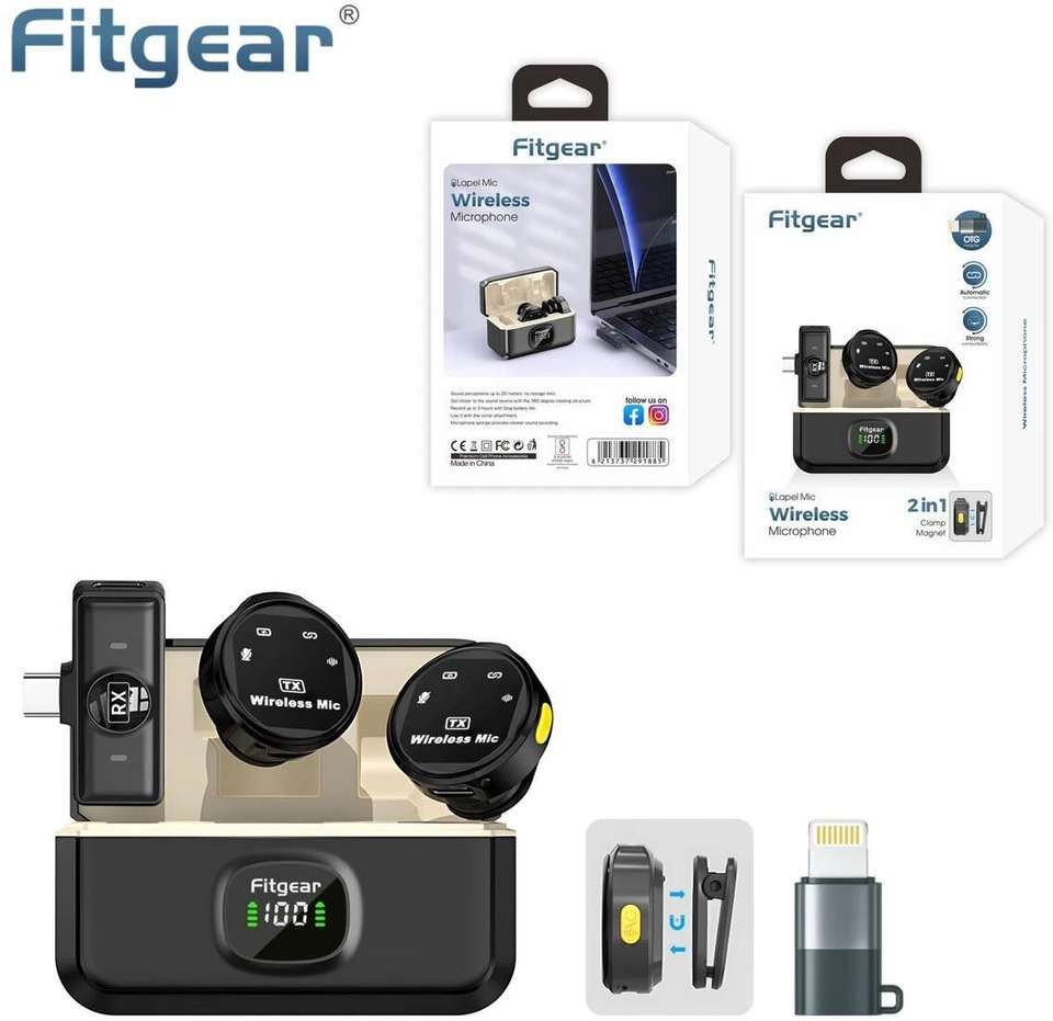 Fitgear 2Wireless Lapel Microphone for iPhone/iPad/Android with Charging Case Clip Microphone