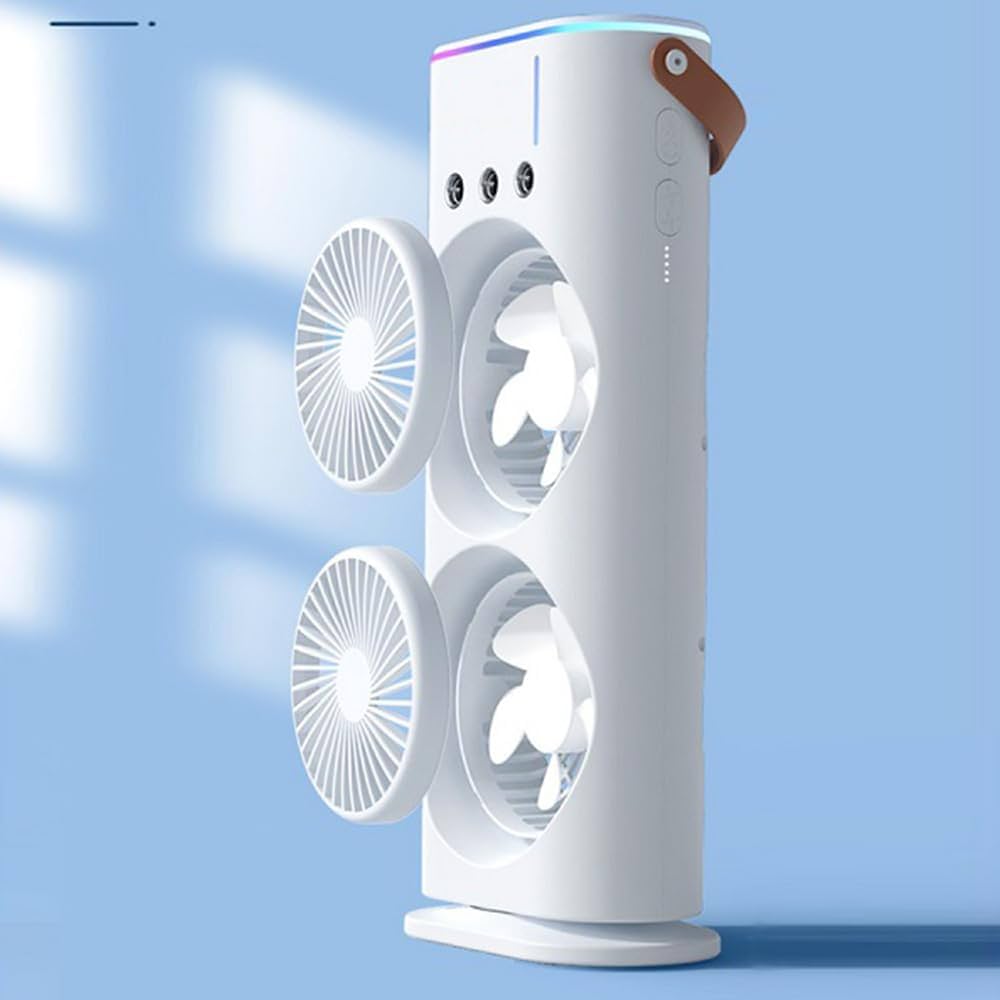 Portable Cooling Fan with Remote Control, 3 Speed Modes, Rotatable with water Tank Mini Air Cooler, Mist Cooling Fan
