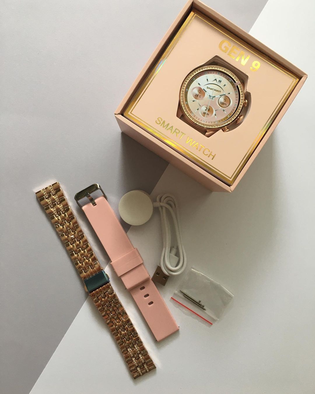 Round Rose Gold Gen 9 Dia mond Edition Smartwatch Smartwatch (Rose Gold Strap, rjmobil01