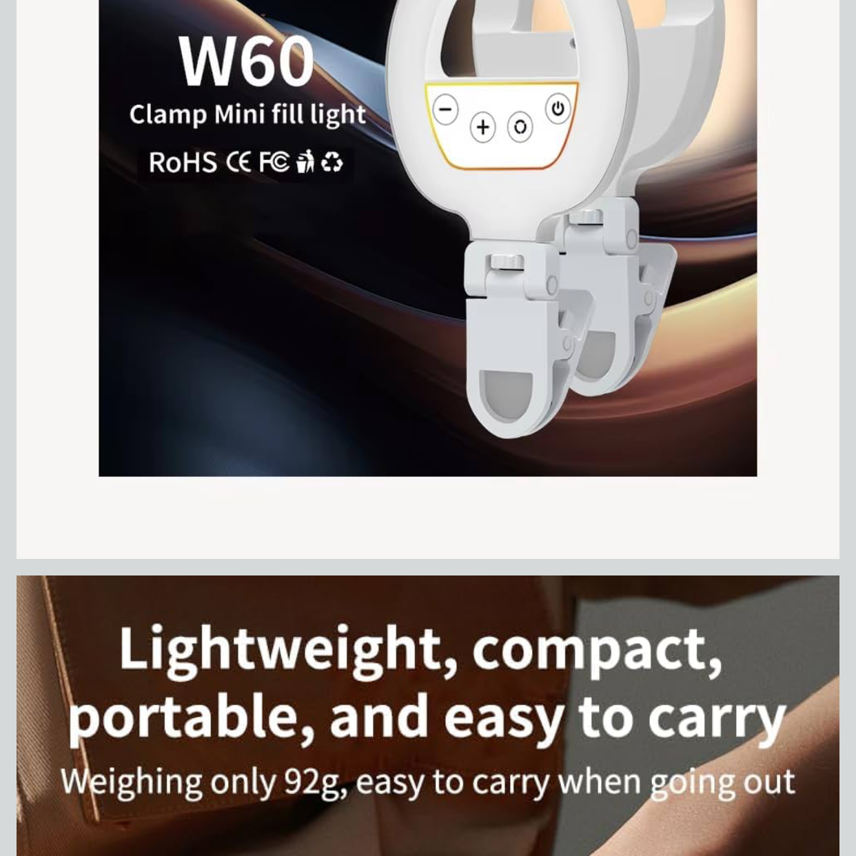 W60 clamp mini Fill Light Phone Selfie Ring Light Three Colors Mode Phone Laptop Camera Photography Video Light for Live Make up Selfie Beauty