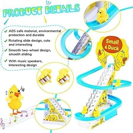 Fun Express Duck Slide Toy Set, Funny Automatic Stair-Climbing Ducklings Cartoon Race Track Set Duck Roller Coaster Escalator Toy with Flashing Lights and Music (Duck Track Set)