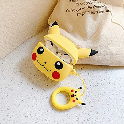 Air Pro Soft Silicone Protective Case 3D DesignCase Cover with Anti-Lost Metal Keyring Compatible for  Pro [ AIRPOD NOT Included ] (Pika Cartoon)