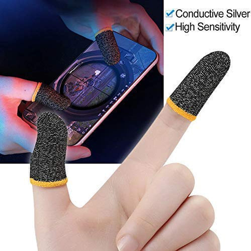 Material: Made of conductive fiber and spandex Sensitive Operation:The blend of copper fiber and conductive fiber makes the finger sleeve set more conductive, more sensitive to manipulation, and more precise touch of playing games. This phone gaming fingertip gloves are breathable and moisture wicking, which can provide a good touch feeling.