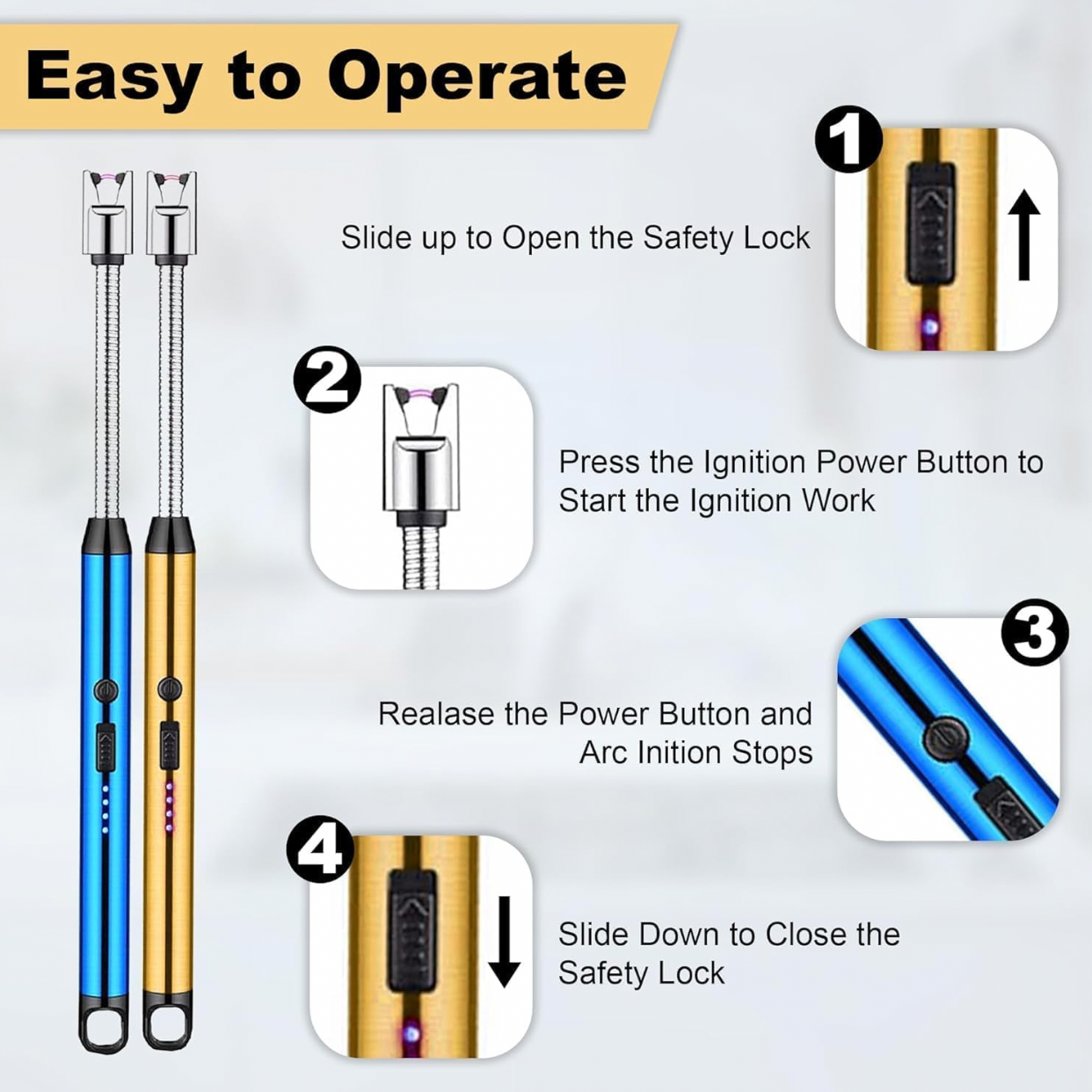 Rechargeable Electric Gas Lighter for Kitchen, Lighter for Gas Stove, Candles, Pooja, C-Type USB, Kitchen Tools, Multi Purpose - 360° Flexible & Windproof