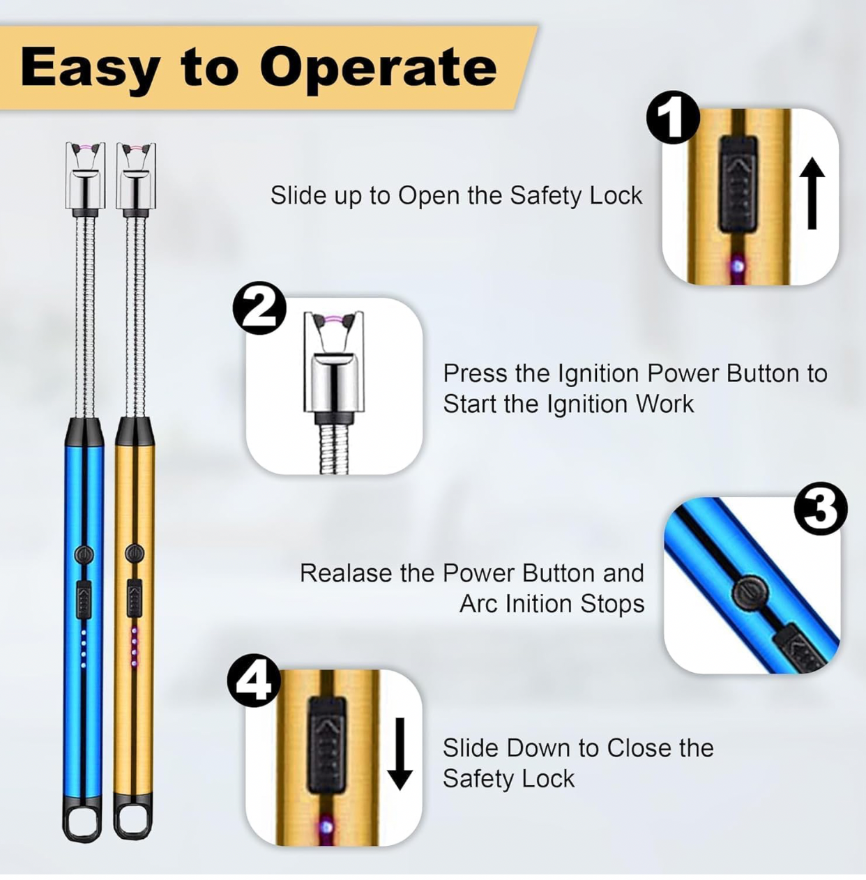 Rechargeable Electric Gas Lighter for Kitchen, Lighter for Gas Stove, Candles, Pooja, C-Type USB, Kitchen Tools, Multi Purpose - 360° Flexible & Windproof