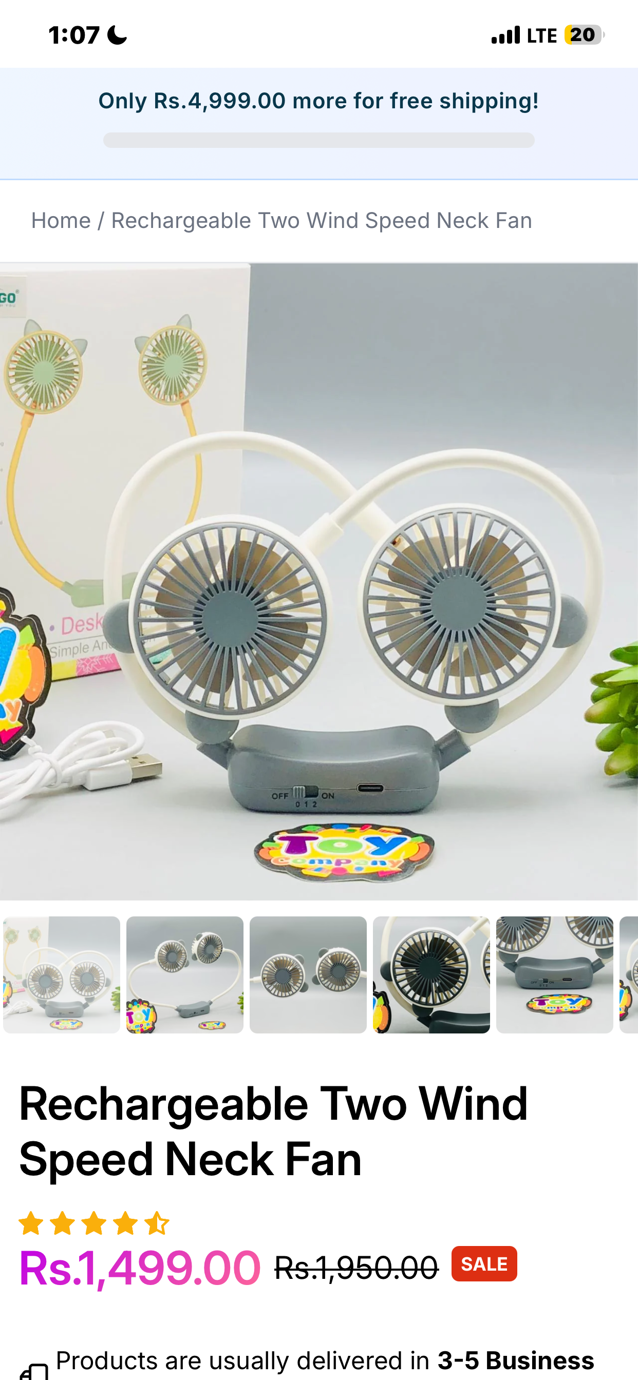 Rechargeable Two Wind Speed Neck Fan