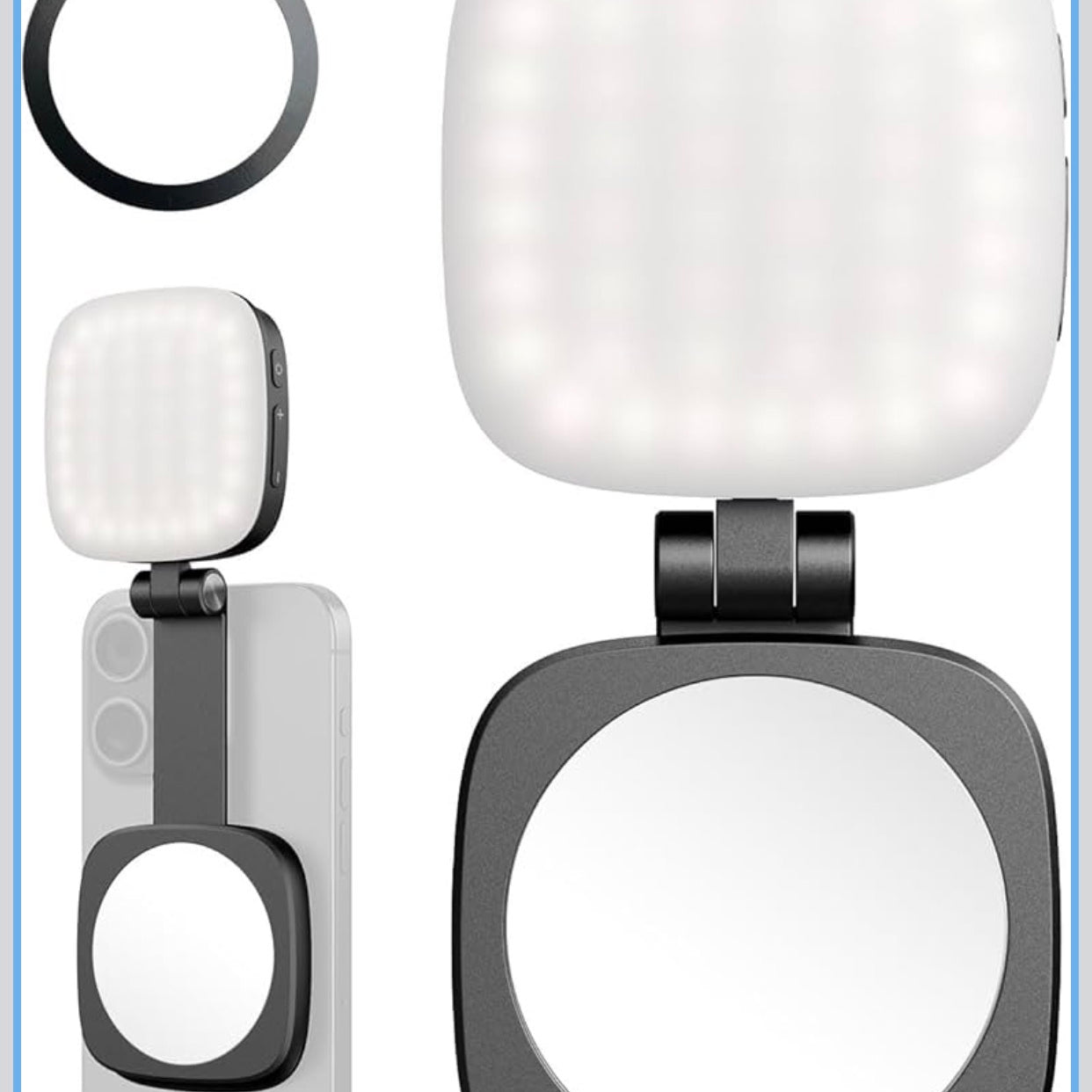 Magnetic Selfie Light for iPhone, Phone Light with a Mirror, Instant Attachment for MagSafe, for Selfies, Video.