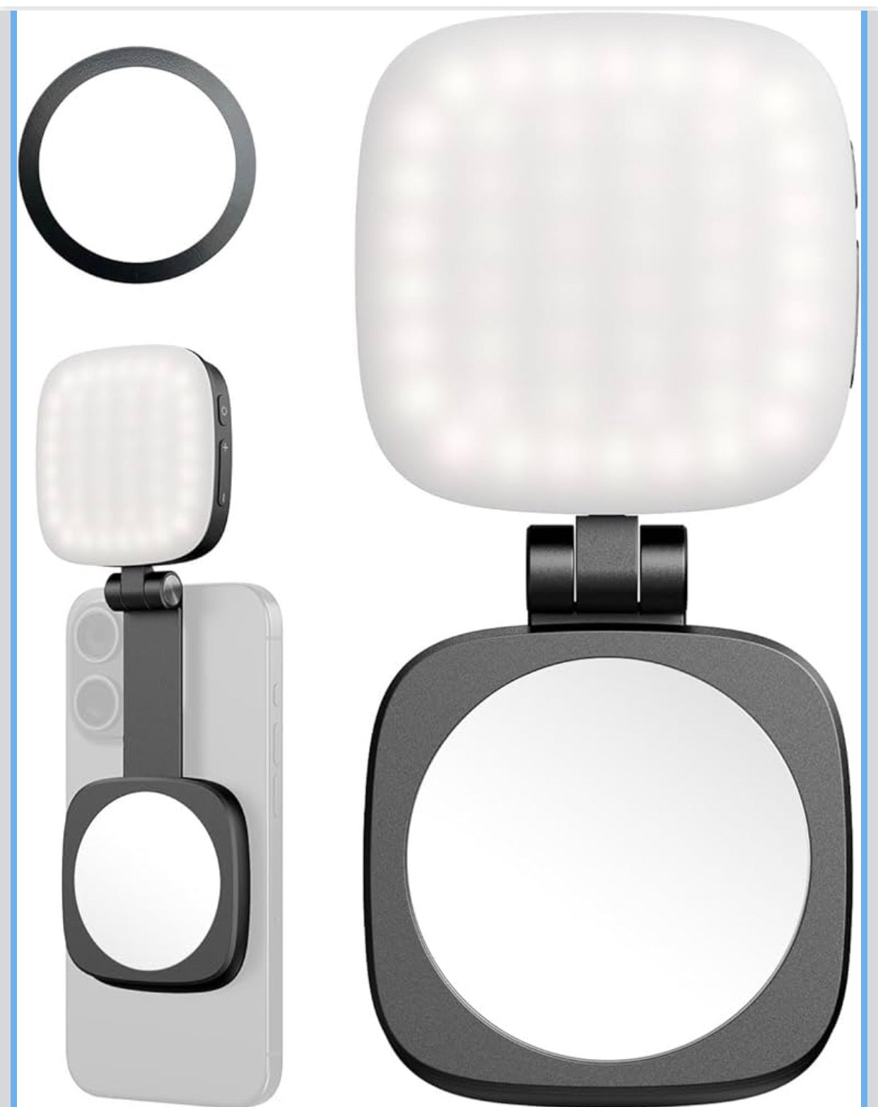 Magnetic Selfie Light for iPhone, Phone Light with a Mirror, Instant Attachment for MagSafe, for Selfies, Video.
