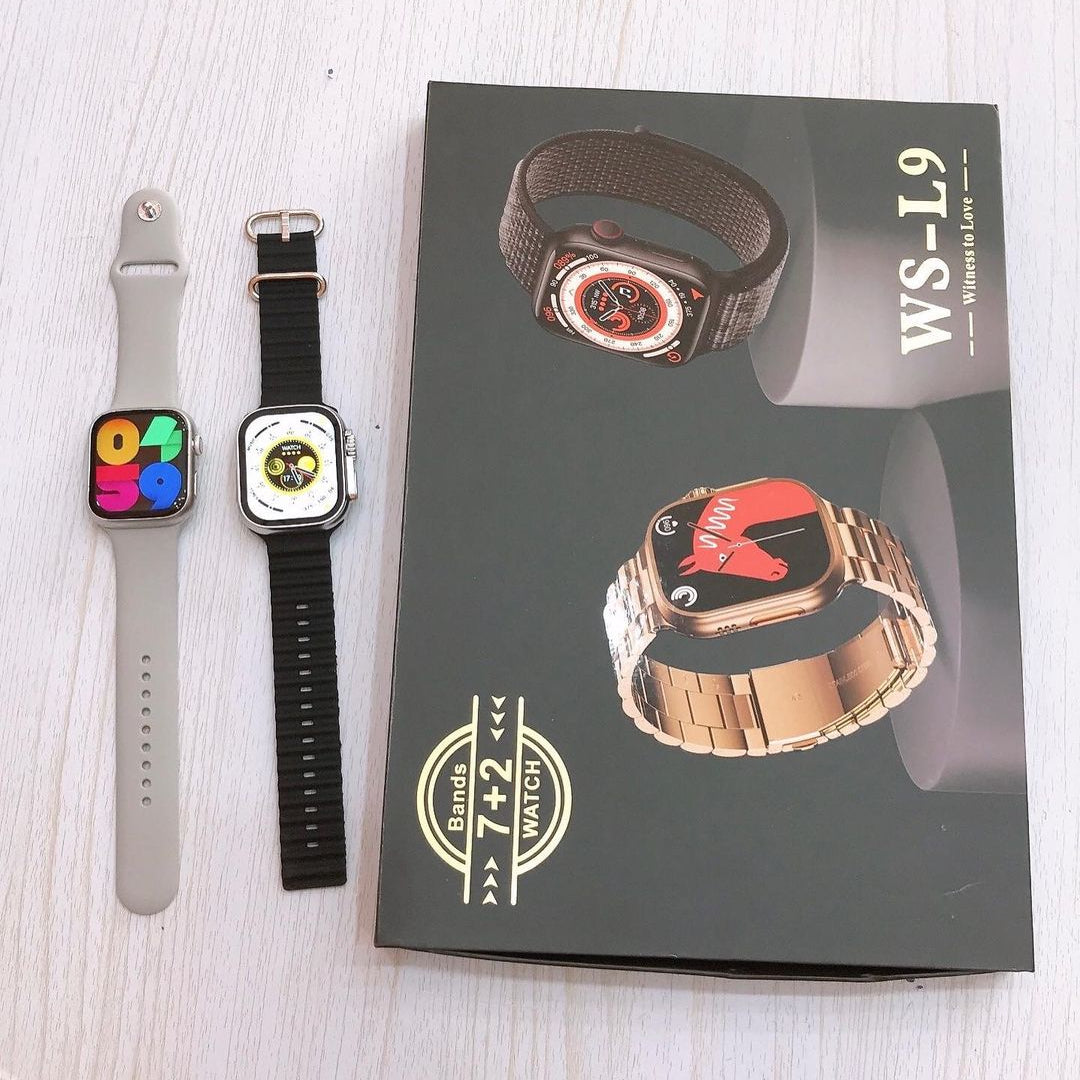 2023 latest WS-L9 7+2 ws-l9 smart watch 7in 2 straps smartwatch wireless connection call heart rate
