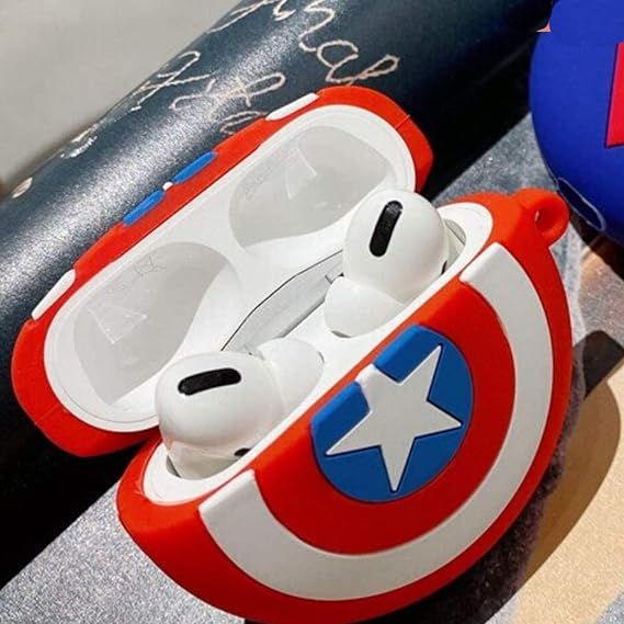 Silicone 3D Cartoon Case Cover for Airpods Pro | Captain America Funny Case for Kids, Girls And Boys Air pods Pro Case With Design for Airpod Pro(only case not include airpod))