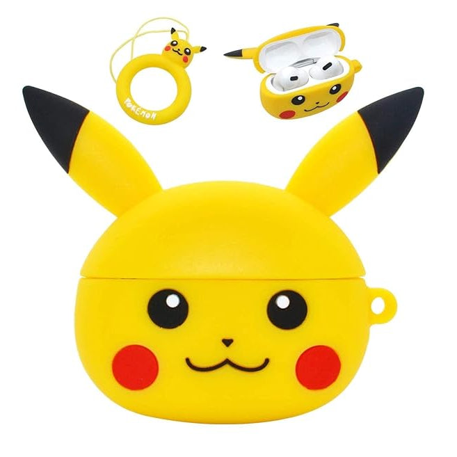 Air Pro Soft Silicone Protective Case 3D DesignCase Cover with Anti-Lost Metal Keyring Compatible for  Pro [ AIRPOD NOT Included ] (Pika Cartoon)