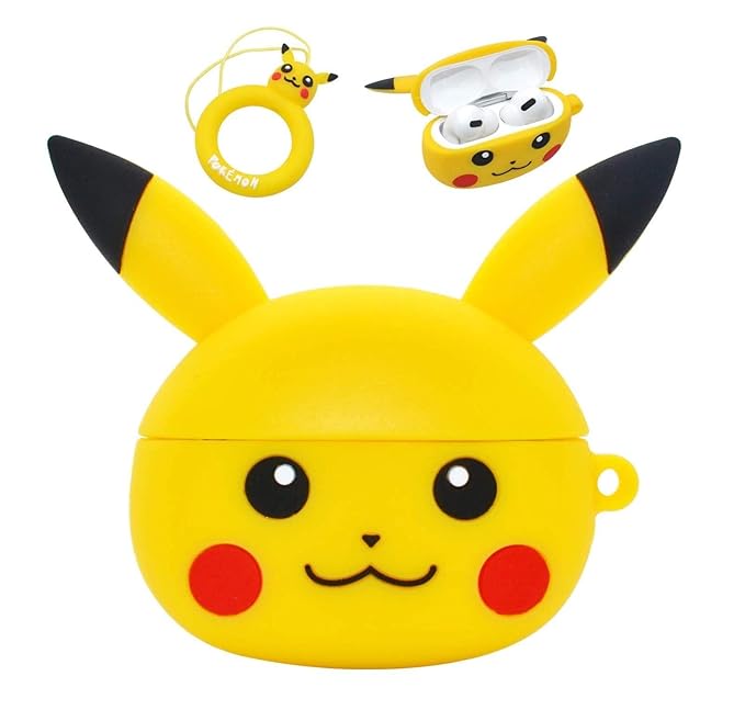 Air Pro Soft Silicone Protective Case 3D DesignCase Cover with Anti-Lost Metal Keyring Compatible for  Pro [ AIRPOD NOT Included ] (Pika Cartoon)