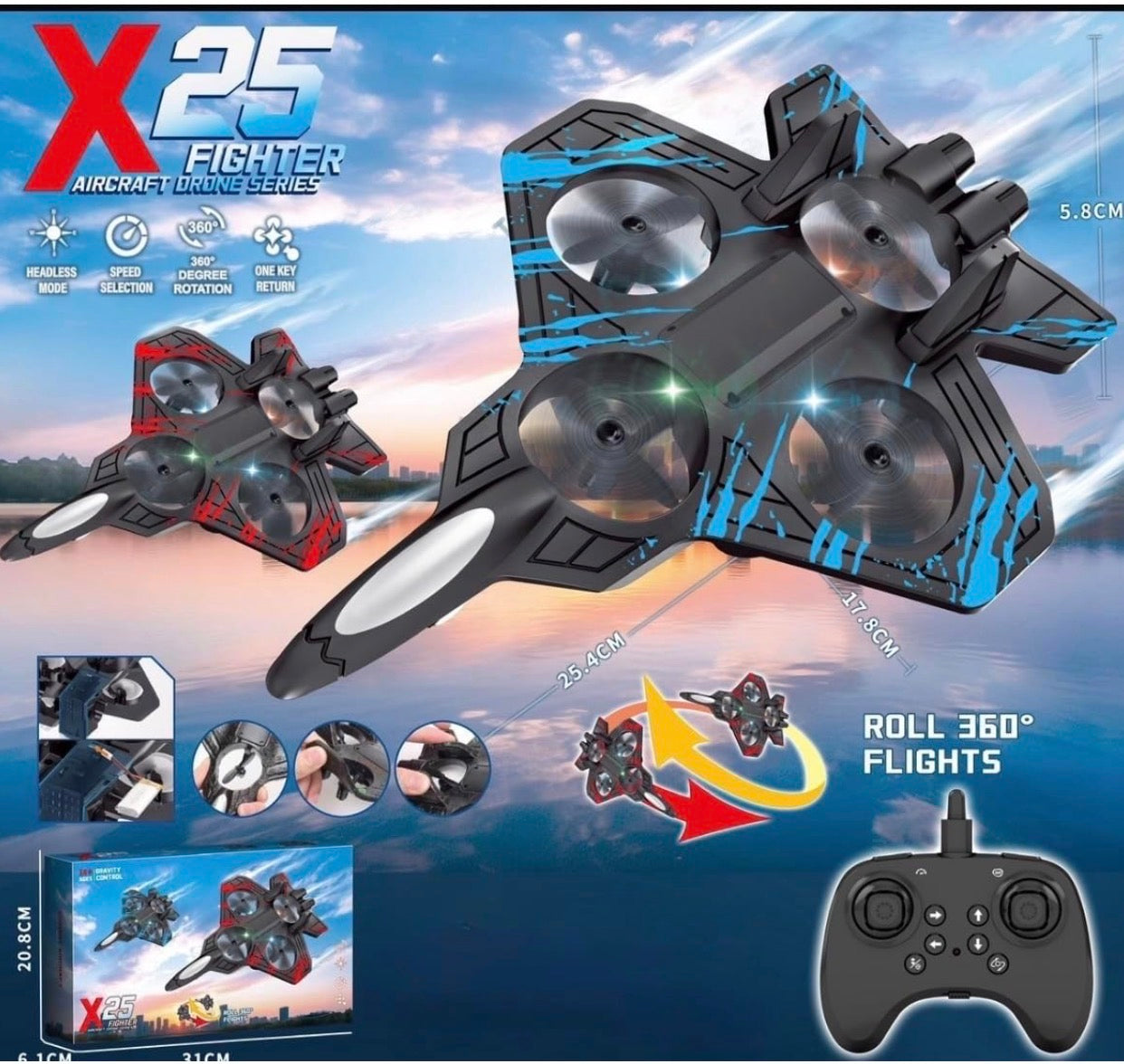 Fighter Plane RC Plane - 2.4 GHz Remote Controlled Fighter Plane || RC Airplane Easy to Fly Stable Jet Fighter Toys for Kids || LED Lights, 360 Degree Hovering Airplane and Stun Roll.