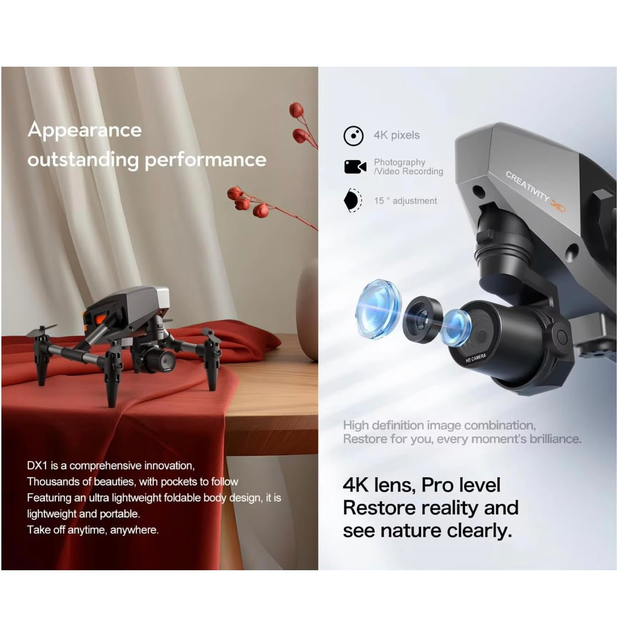 XD1 DRONE Drone-with-1080P-Camera-One-Key-Take-Off-Land-4K